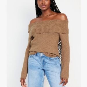 Off-Shoulder Tan Sweater